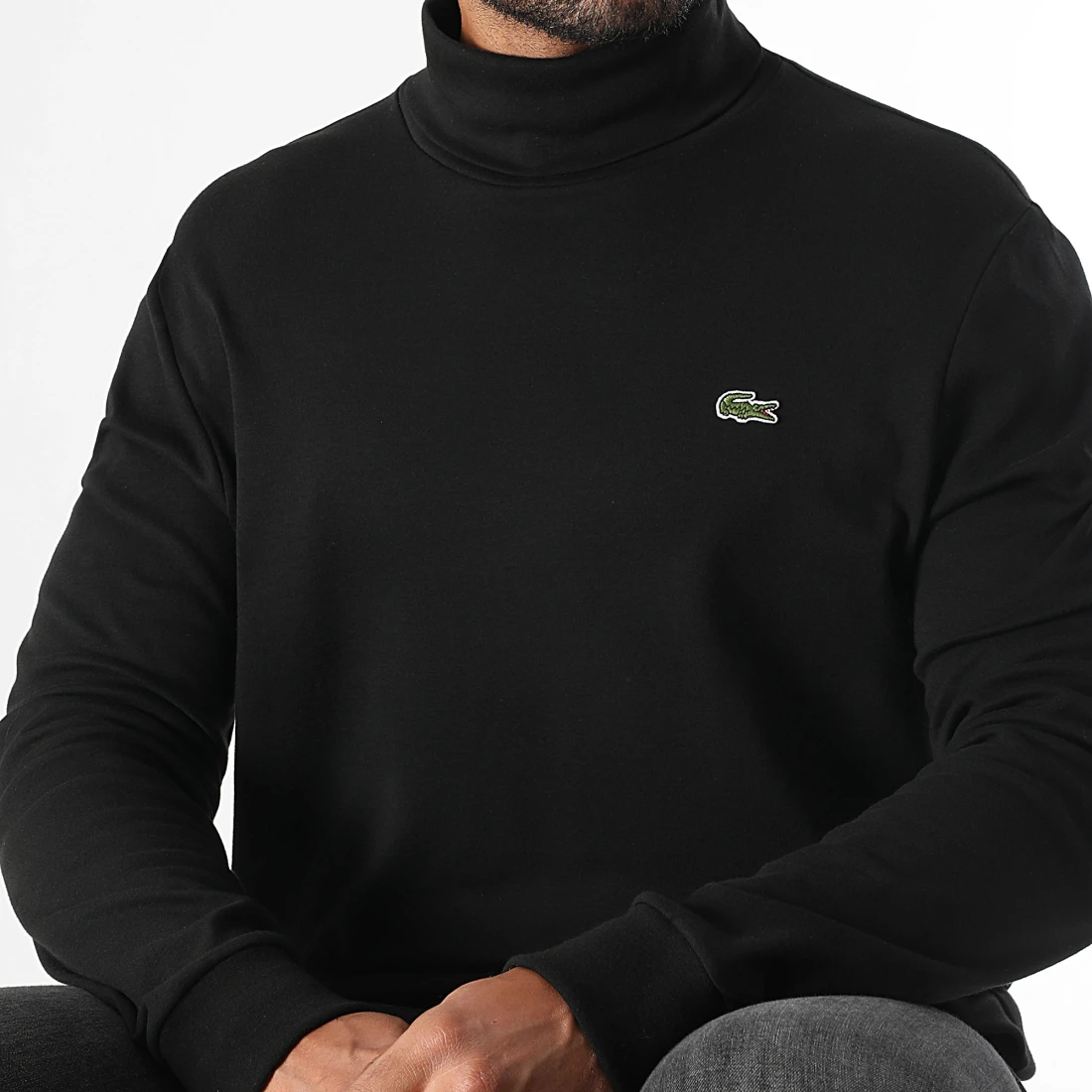 Pull Col Roulé Logo Brodé Crocodile Noir – Image 3