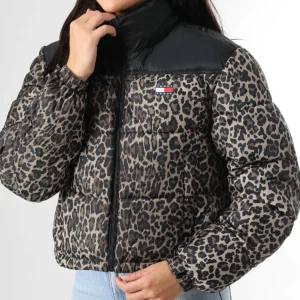 Doudoune Capuche Zippée Femme 1967 Noir Beige Leopard